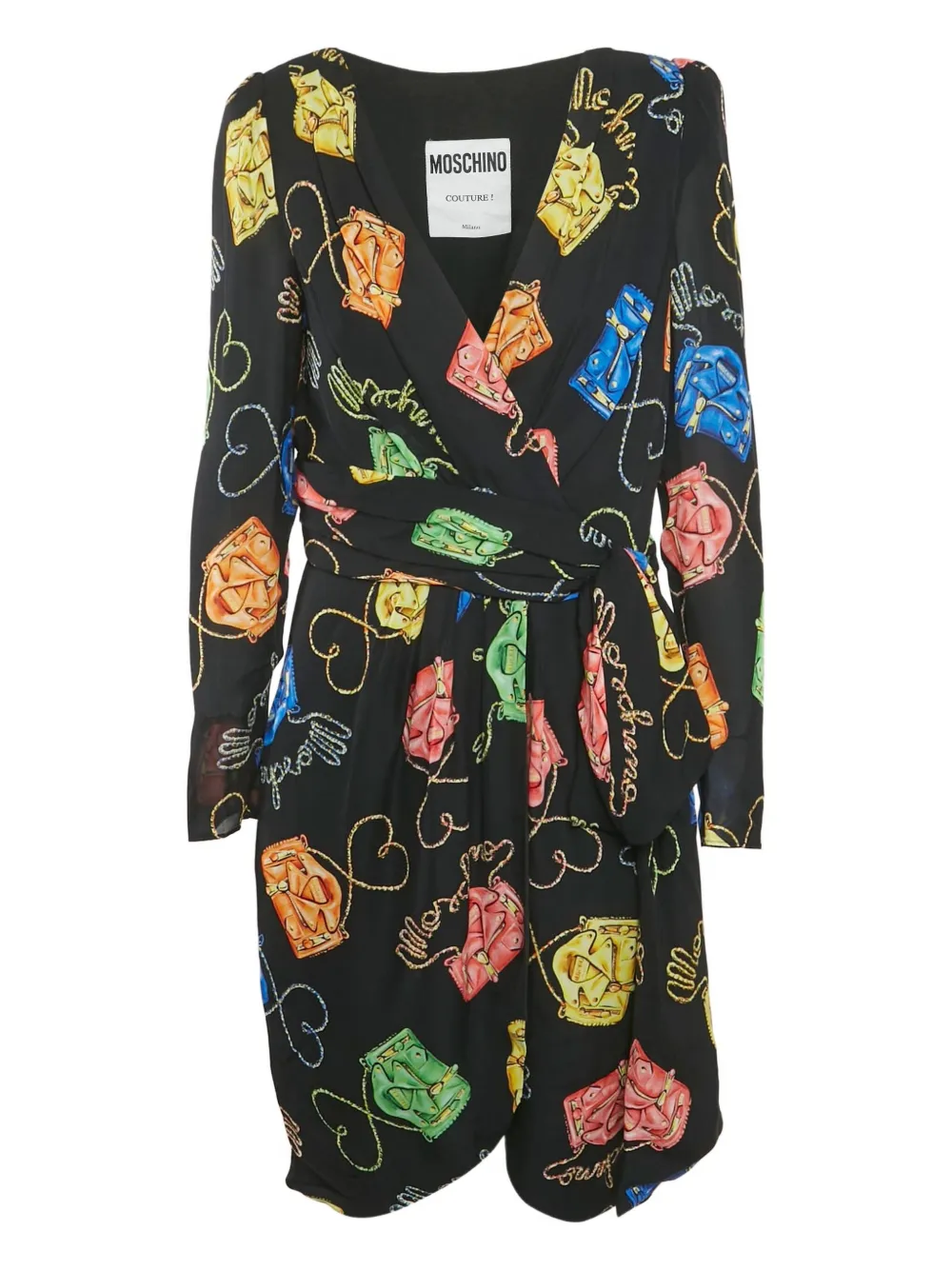 Moschino Pre-Owned Wickelkleid mit grafischem Print - Schwarz