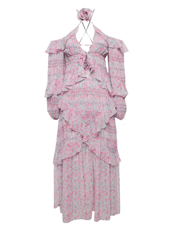 For Love & Lemons Floral-print Ruffle Dress - Pink