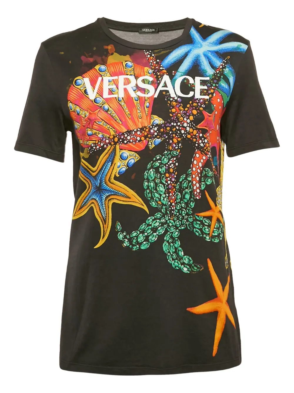 Pre-owned Versace Starfish-print T-shirt In Black