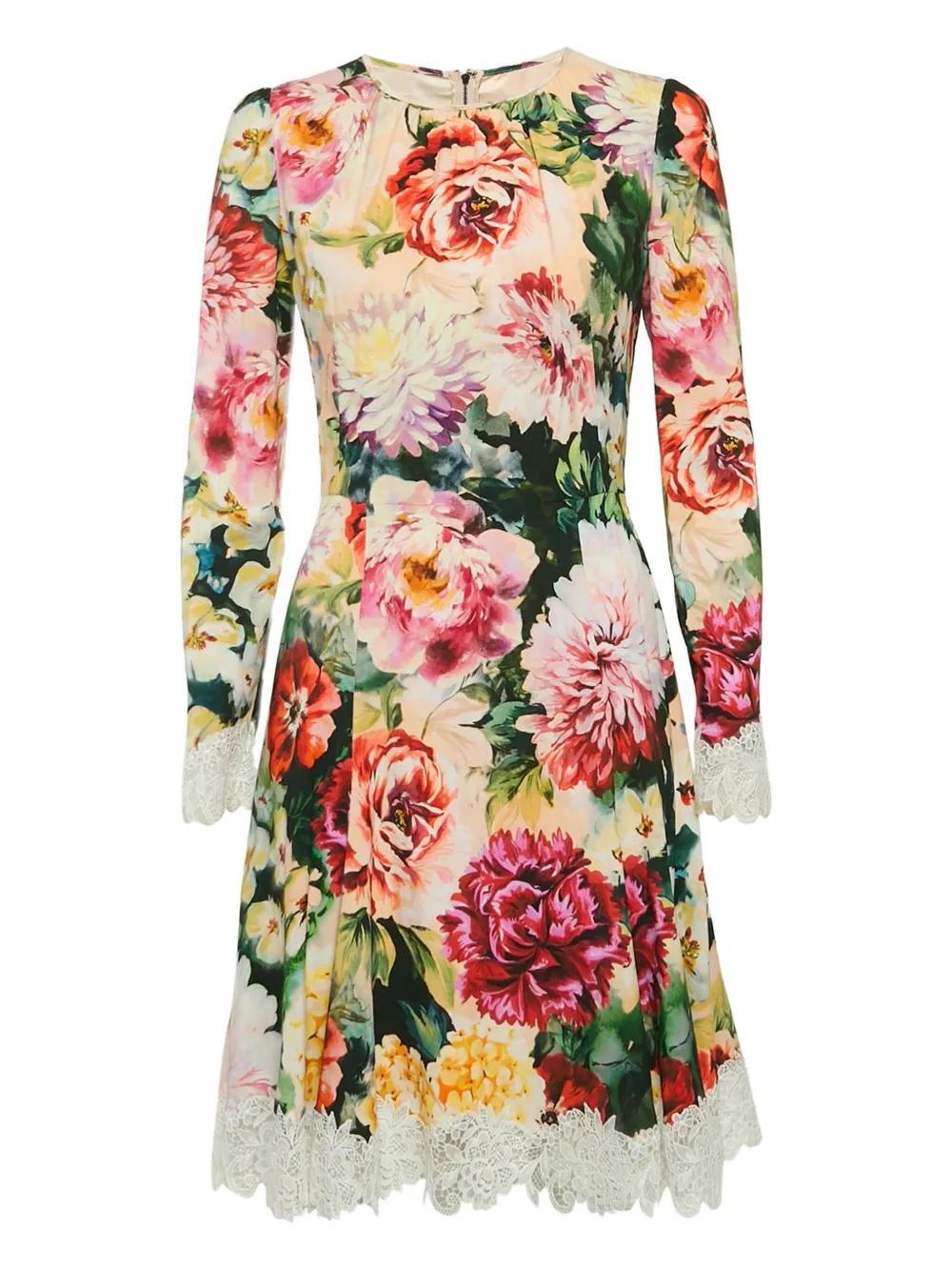 Pre-owned Dolce & Gabbana Floral-print Lace-trimmed Dress In Pink