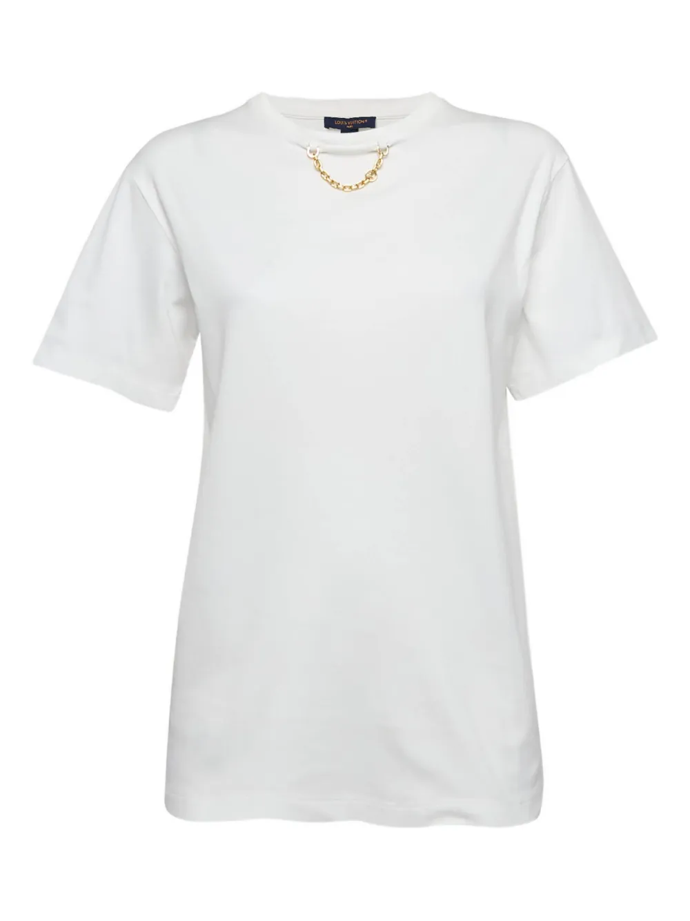 Pre-owned Louis Vuitton Chain-embellished Crew-neck T-shirt In White