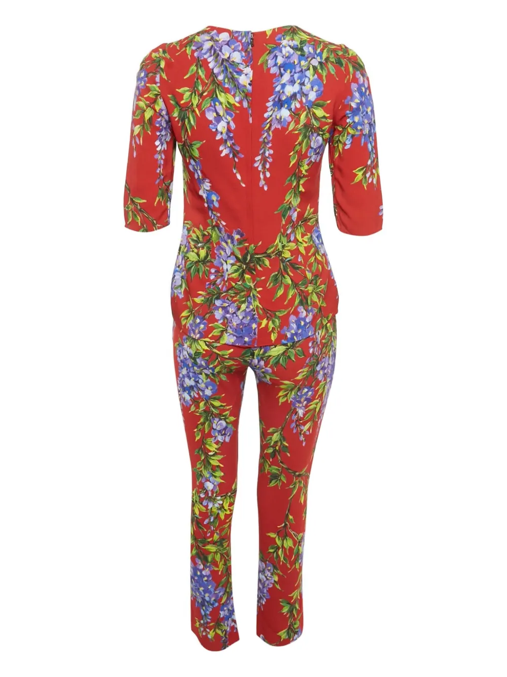 Pre-owned Dolce & Gabbana Floral-print Crepe Trousers And Top Set In Red