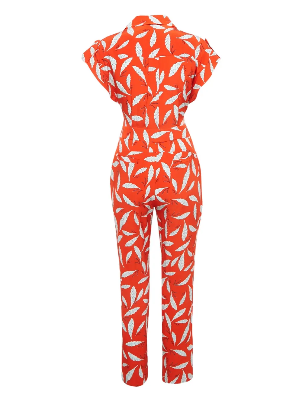 Dvf Vintage Jumpsuit met bladerprint en gestrikte taille - Rood
