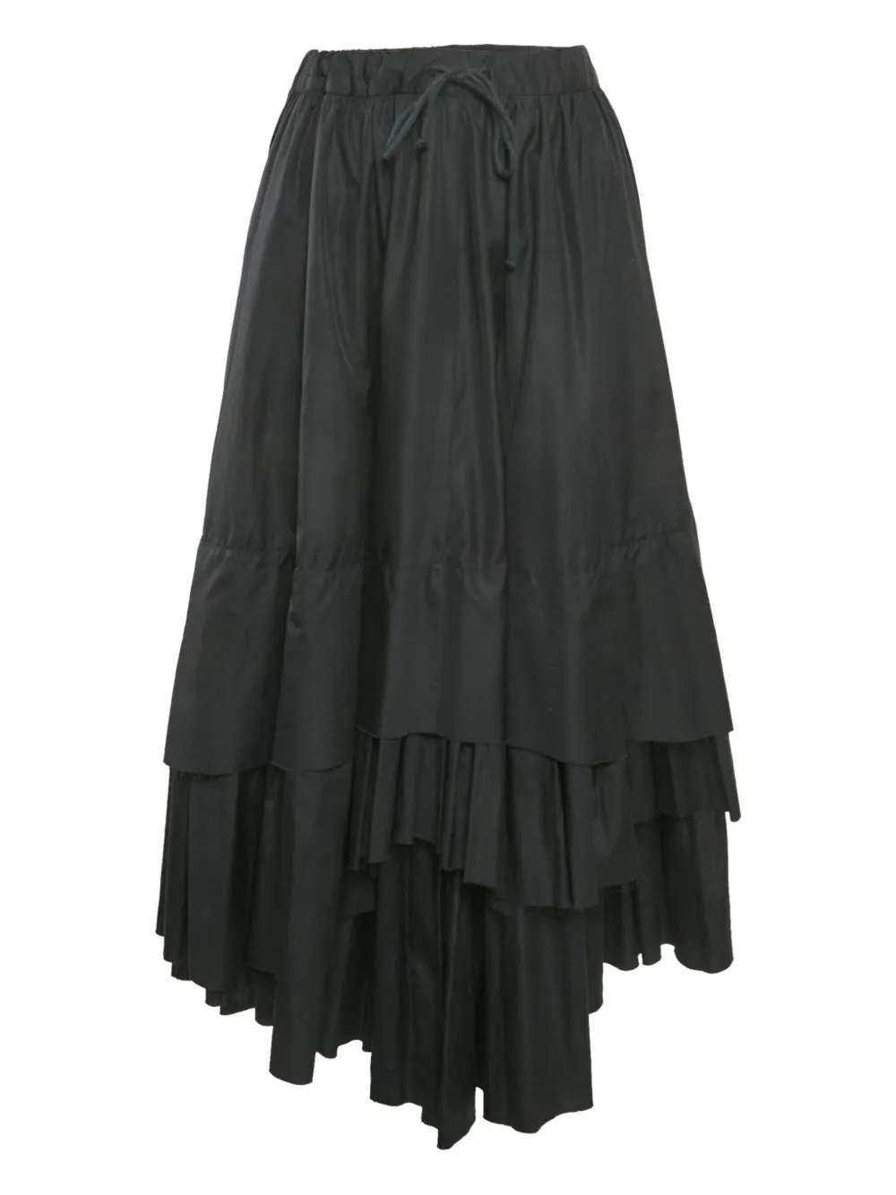 Pre-owned Kenzo Tiered Cotton Midi Skirt In Black