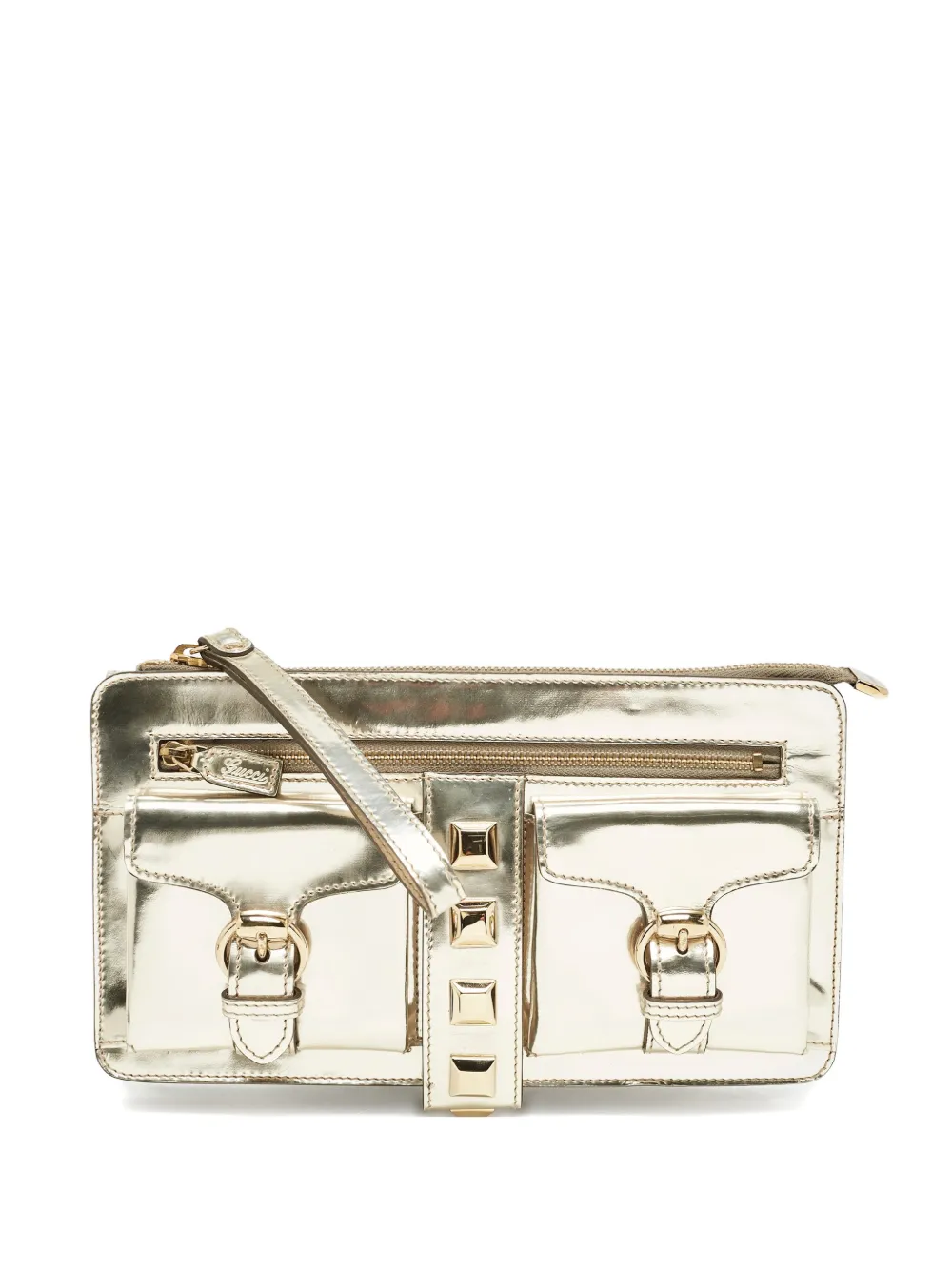 Gucci Pre-Owned Clutch in pelle verniciata con borchie - Argento