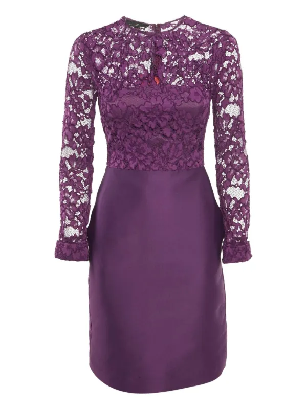 Carolina Herrera Vintage Lace Satin Dress | Purple | FARFETCH