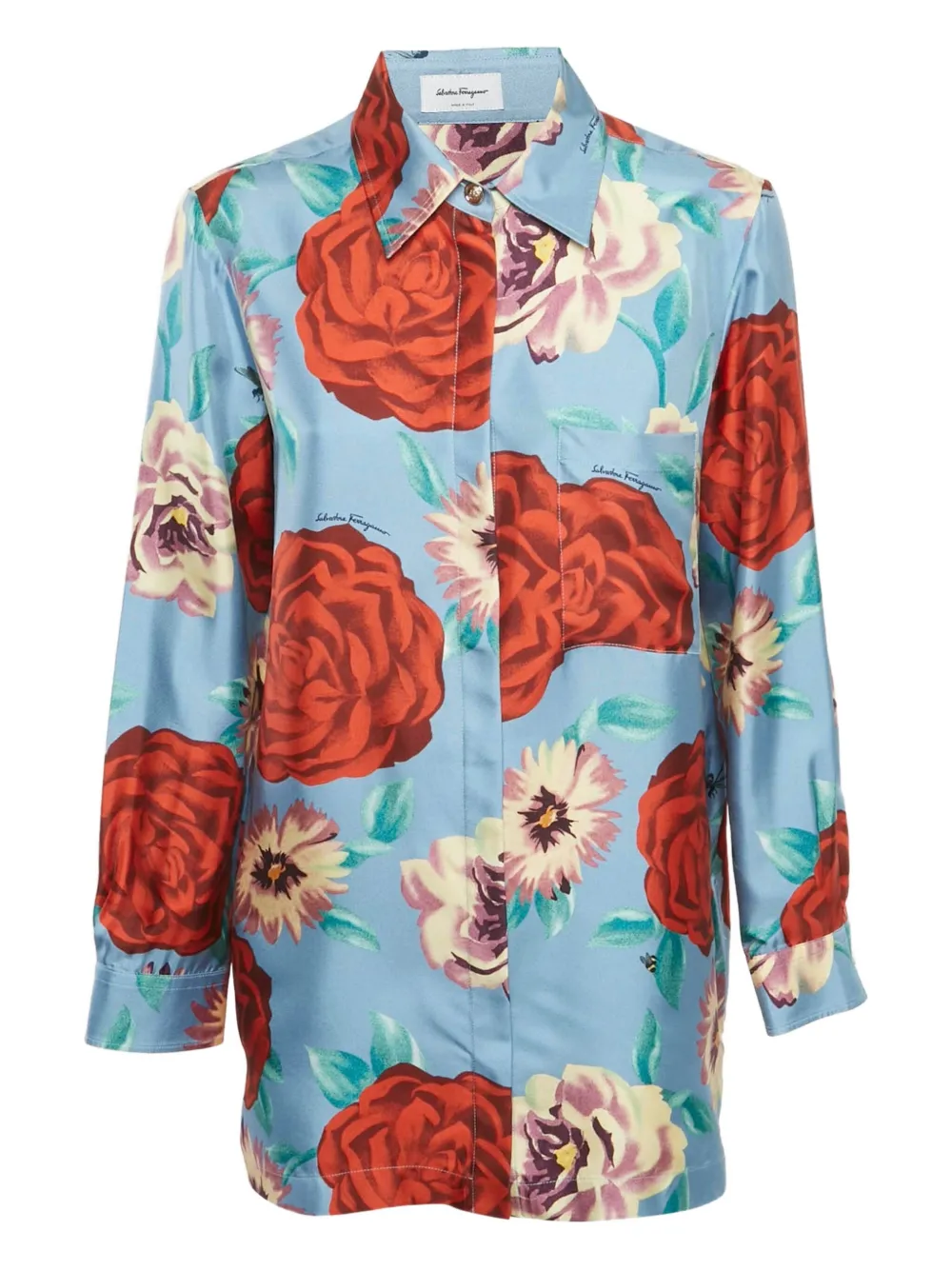 Ferragamo Pre-Owned camisa con rosas estampadas y botones | azul | Image 1