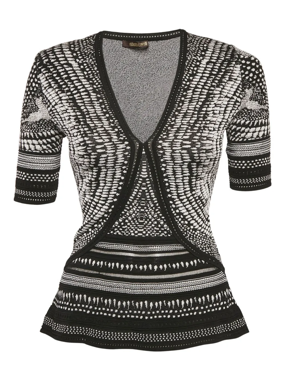 Pre-owned Roberto Cavalli Vintage V-neck Jacquard T-shirt In Black