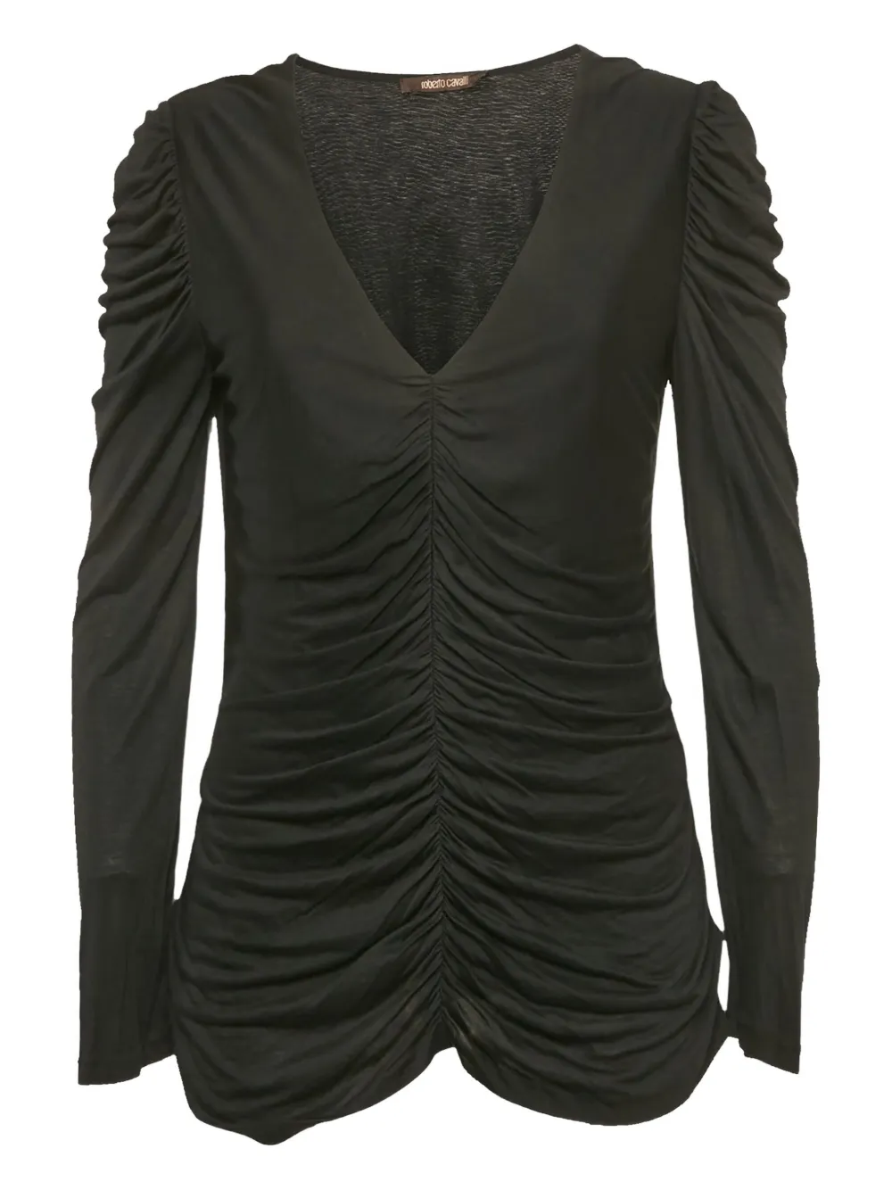 Pre-owned Roberto Cavalli Vintage Ruching Long-sleeve Top In Black