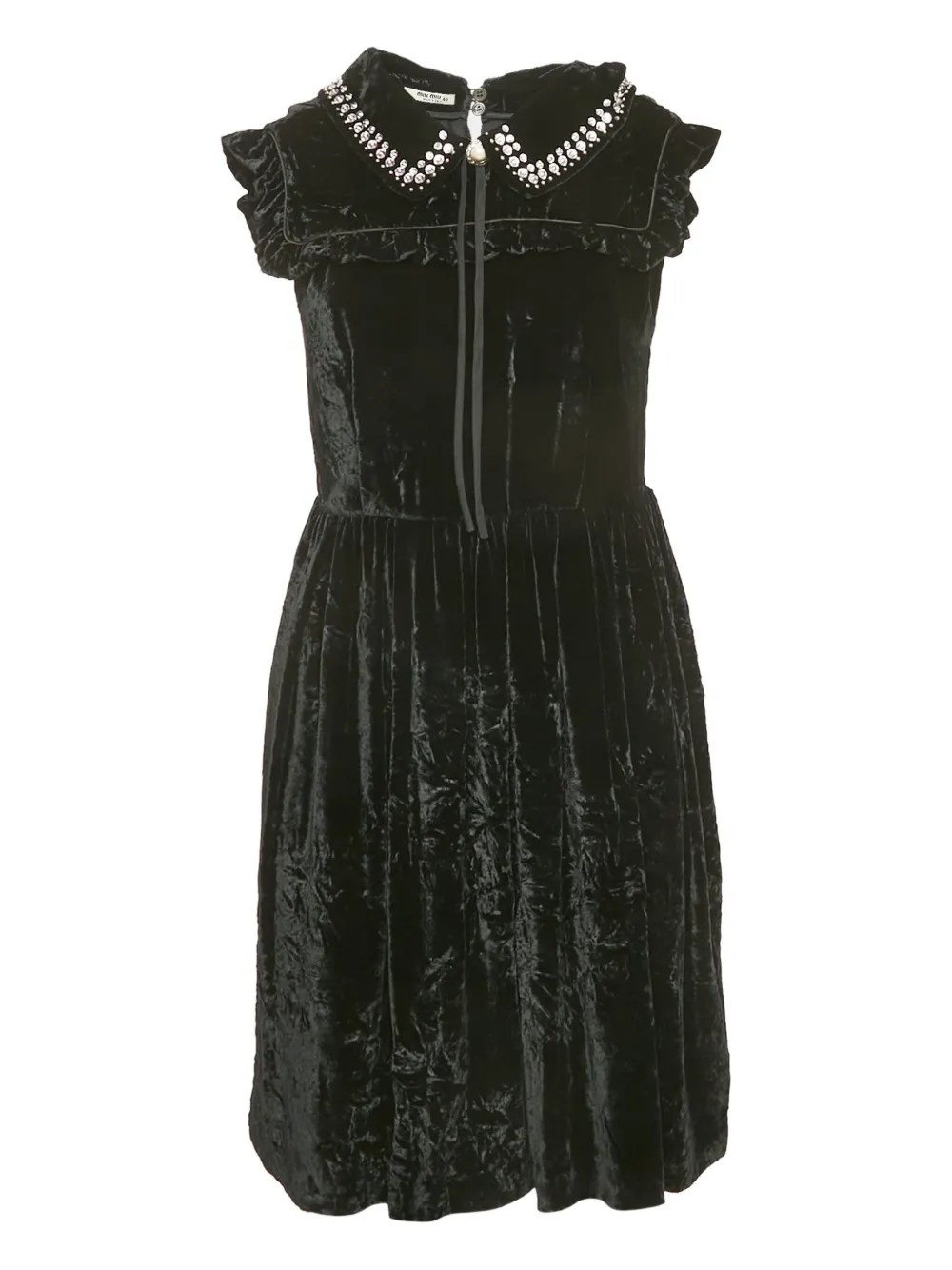 Pre-owned Miu Miu Rhinestone-embellished Velvet Dress In Black