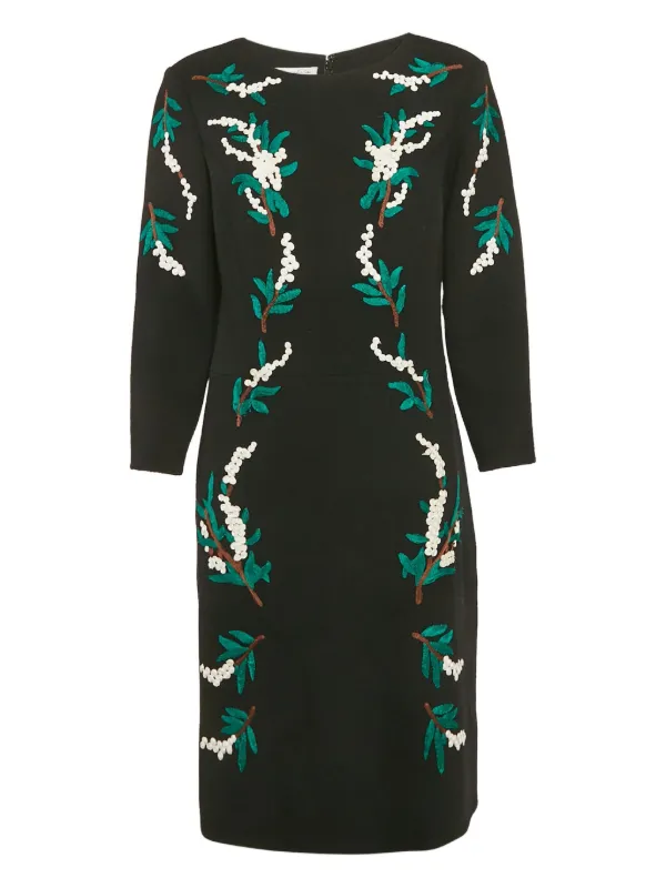 Oscar De La Renta Pre-Owned floral-embroidered Dress | Black | FARFETCH