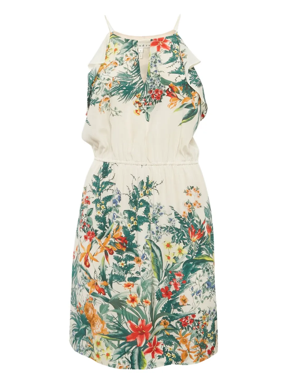 Pre-owned Sandro Floral-print Ruffled Mini Dress In Green