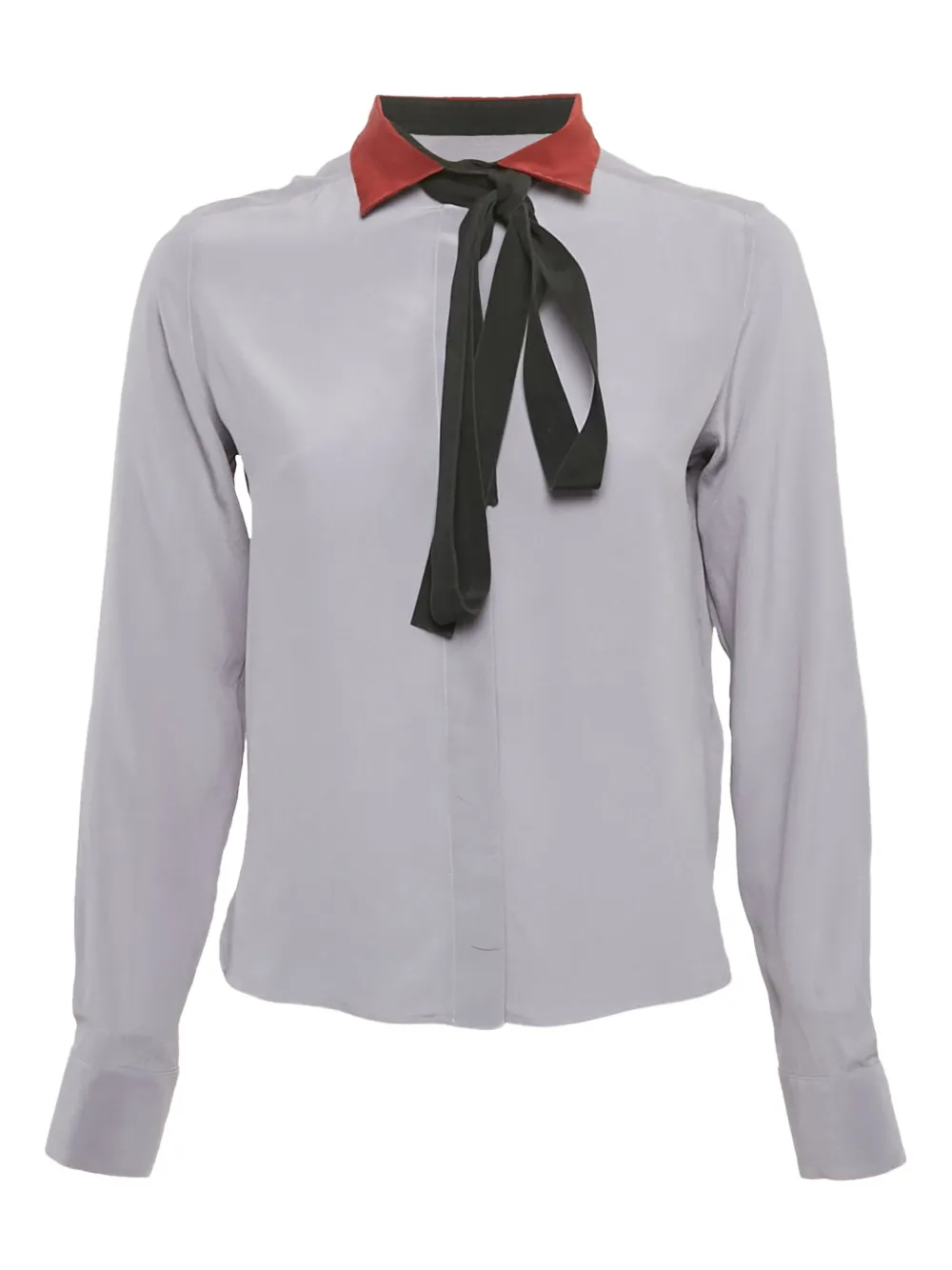 Pre-owned Valentino Contrast-collar Silk Shirt In Gray