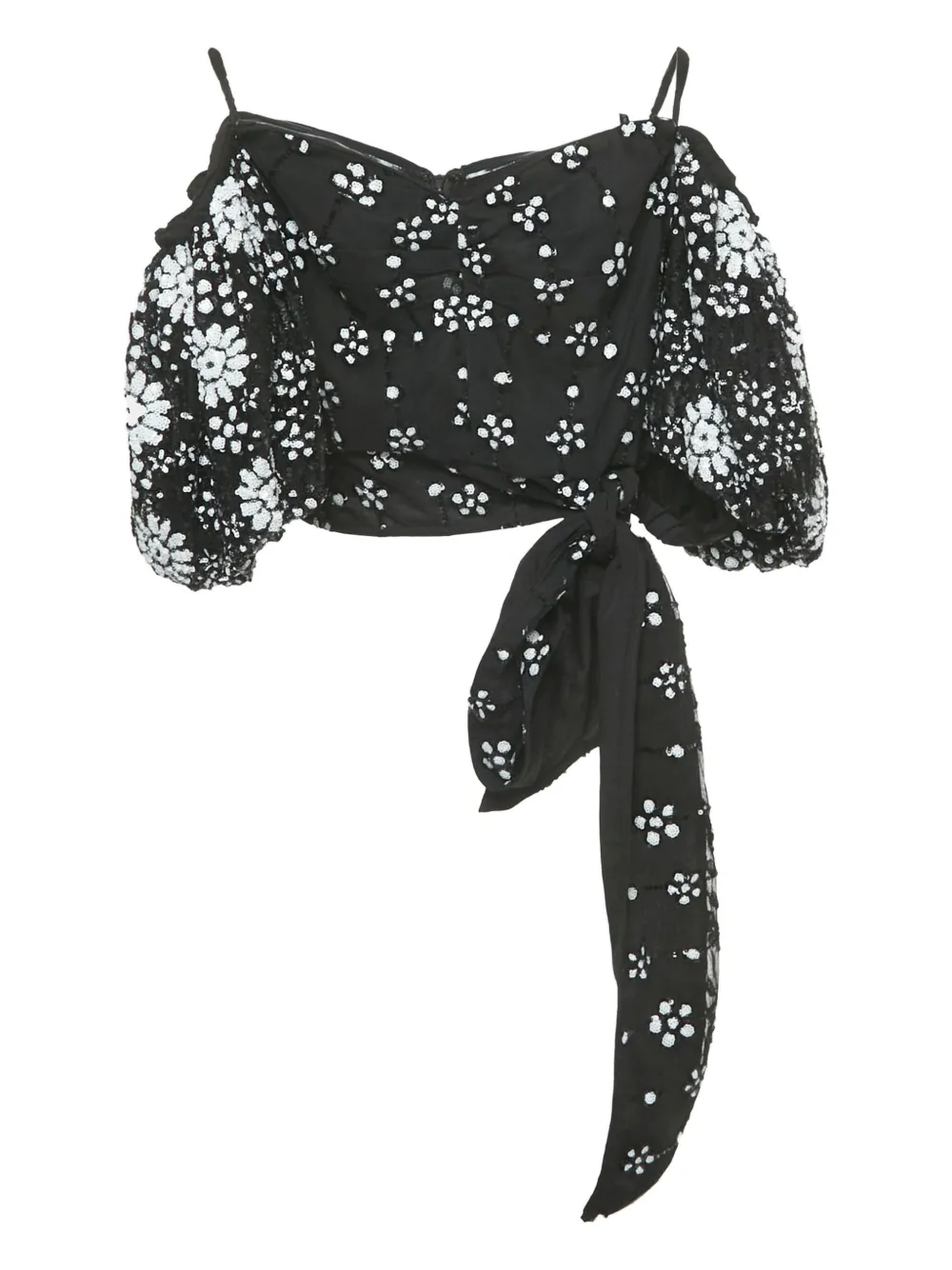 Self-Portrait puff-sleeve sequin-embellished top | Black | Image 1