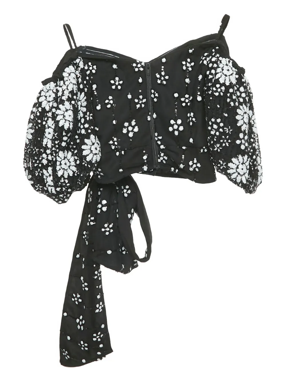 Self-Portrait puff-sleeve sequin-embellished top | Image 2