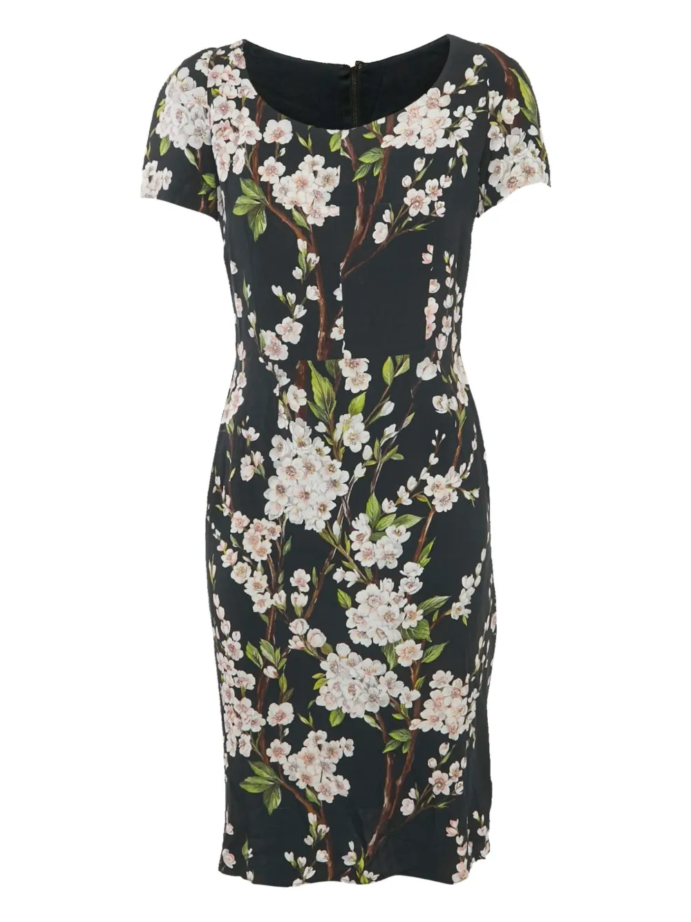 Click to view more detailed imagery on our partner's website Pre-owned Dolce & Gabbana Floral-print Short-sleeve Midi Dress In Black