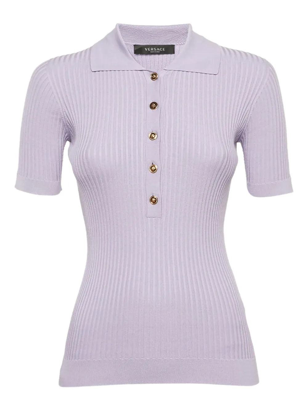 Pre-owned Versace Rib-knit Polo Top In Purple