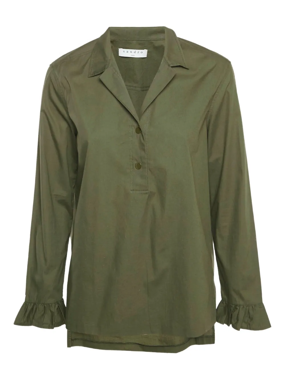 Pre-owned Sandro Ruffle-cuff Cotton Blouse In Green