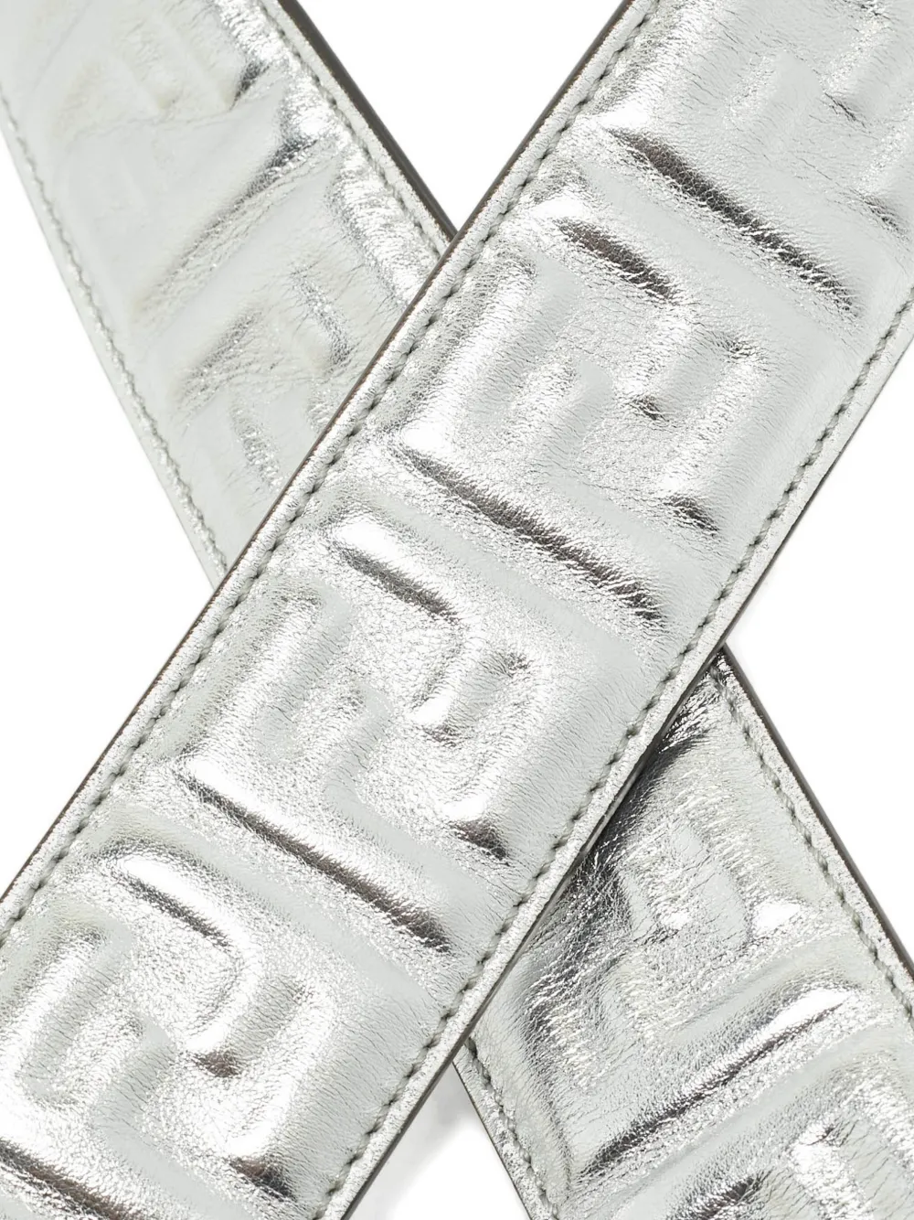 FENDI Pre-owned Zucca Embossed Leather Shoulder Strap In Silver