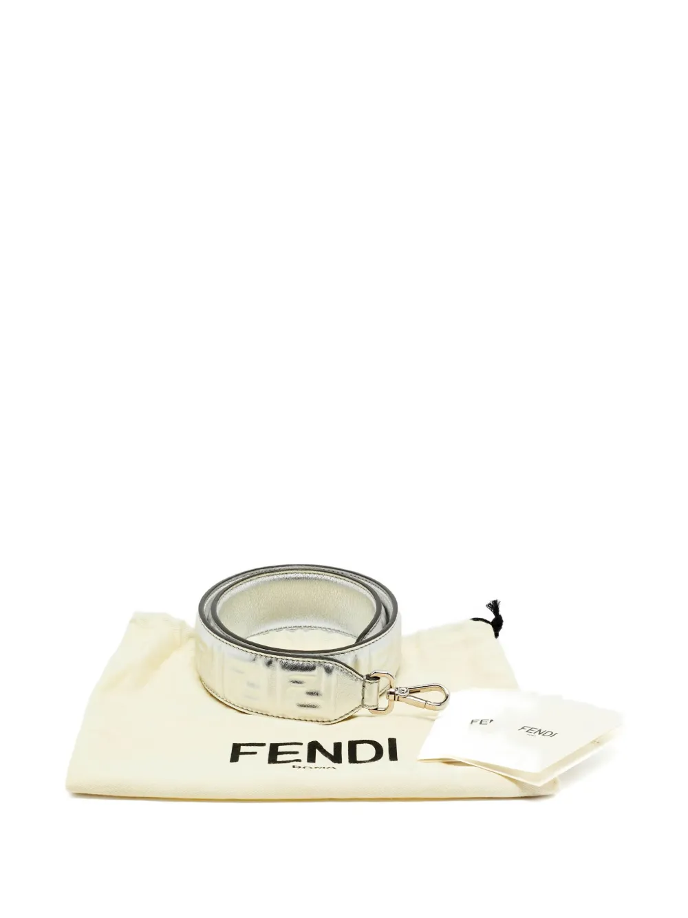 FENDI Pre-owned Zucca Embossed Leather Shoulder Strap In Silver