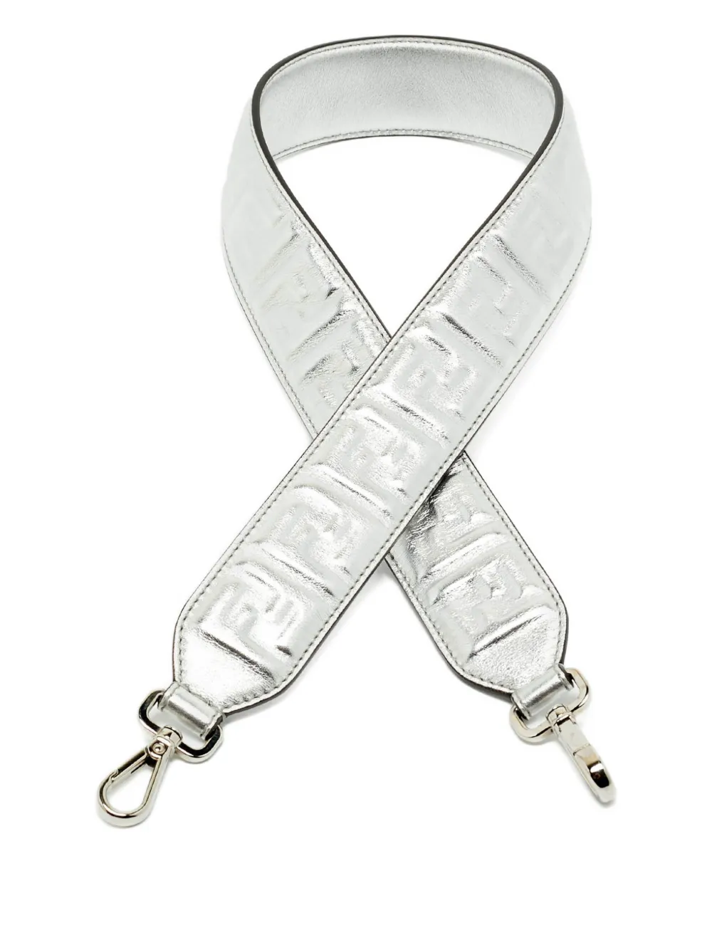 Pre-owned Fendi Zucca Embossed Leather Shoulder Strap In Silver