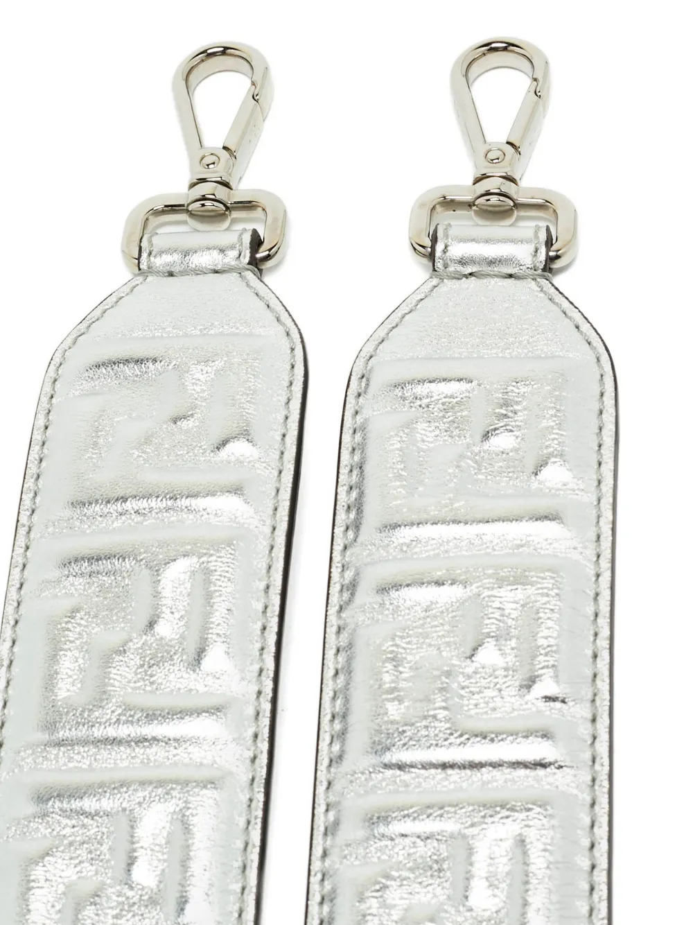 FENDI Pre-owned Zucca Embossed Leather Shoulder Strap In Silver