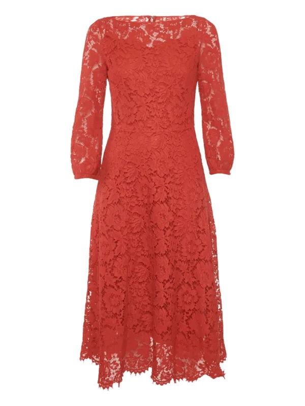 open lace back dress Women's Starlit A-Line Square Neck Lace Midi Dress S/m/l/xl/xxl Fiery Red Mean Blvd Fiery Red / S