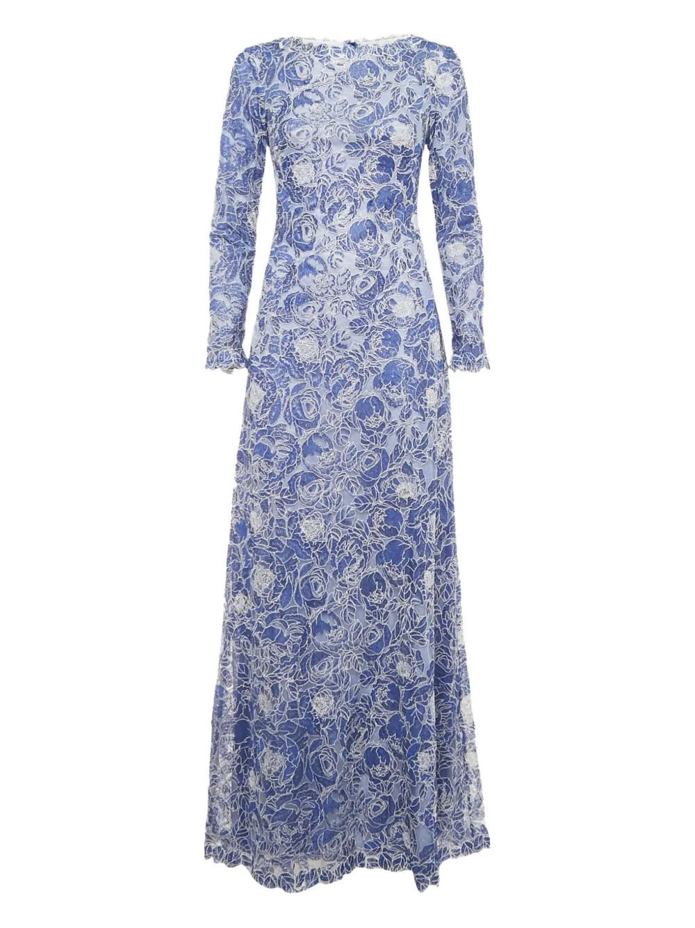 Pre-owned Tadashi Shoji Floral-embroidered Maxi Dress In Blue