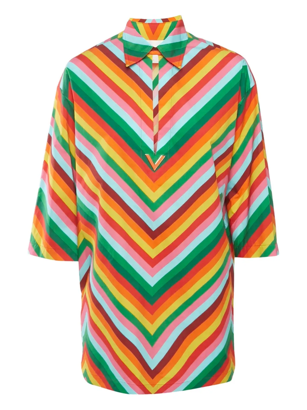 Pre-owned Valentino Chevron-pattern Mini Dress In Orange