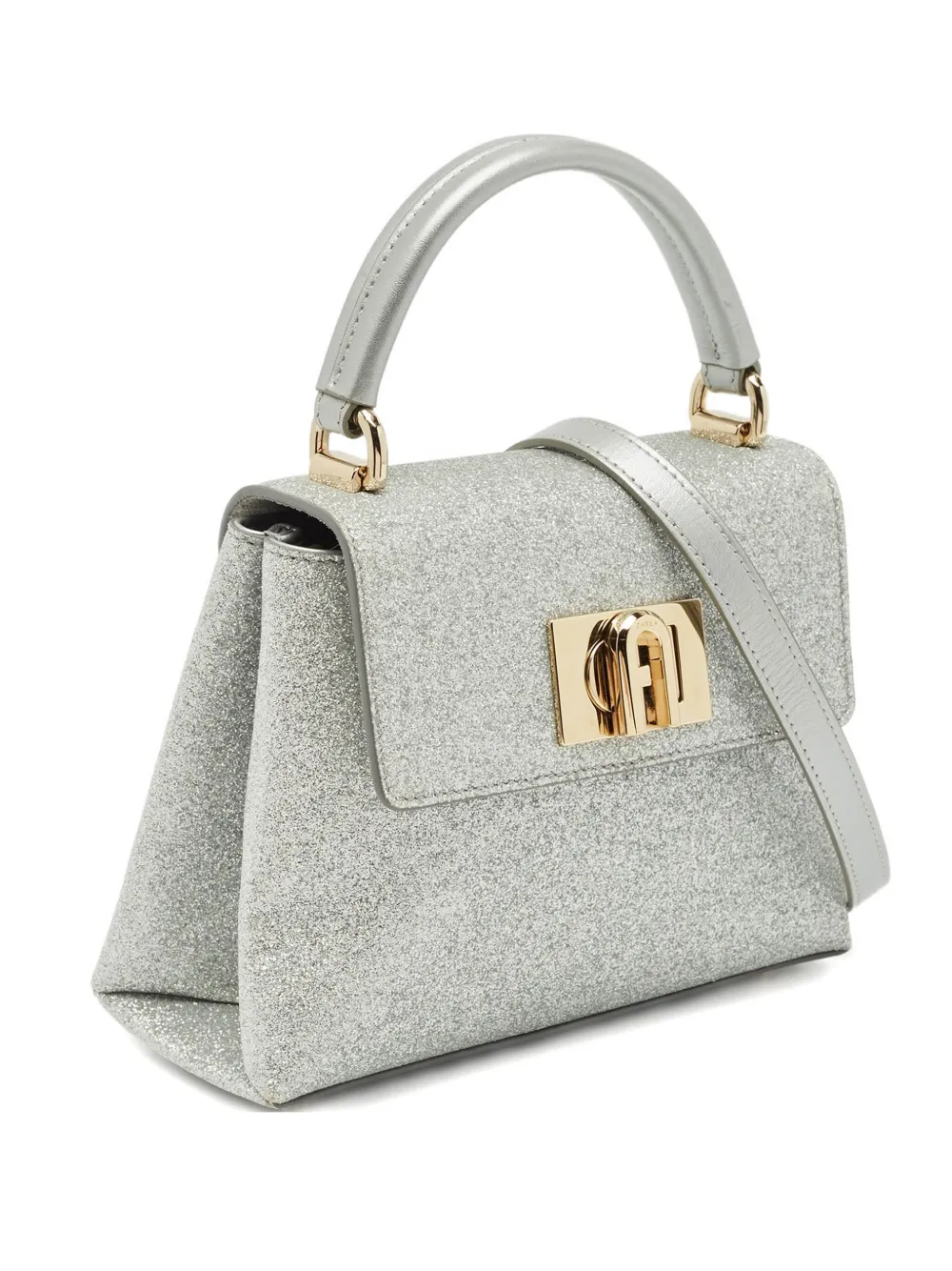 Pre-owned Furla Mini 1927 Glitter Tote Bag In Silver