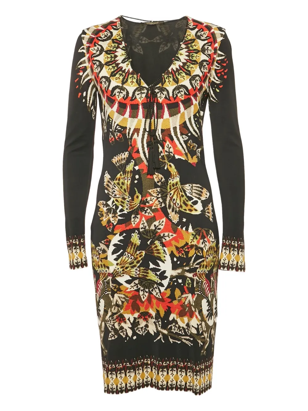 Roberto Cavalli baroque-print long-sleeve dress - Black