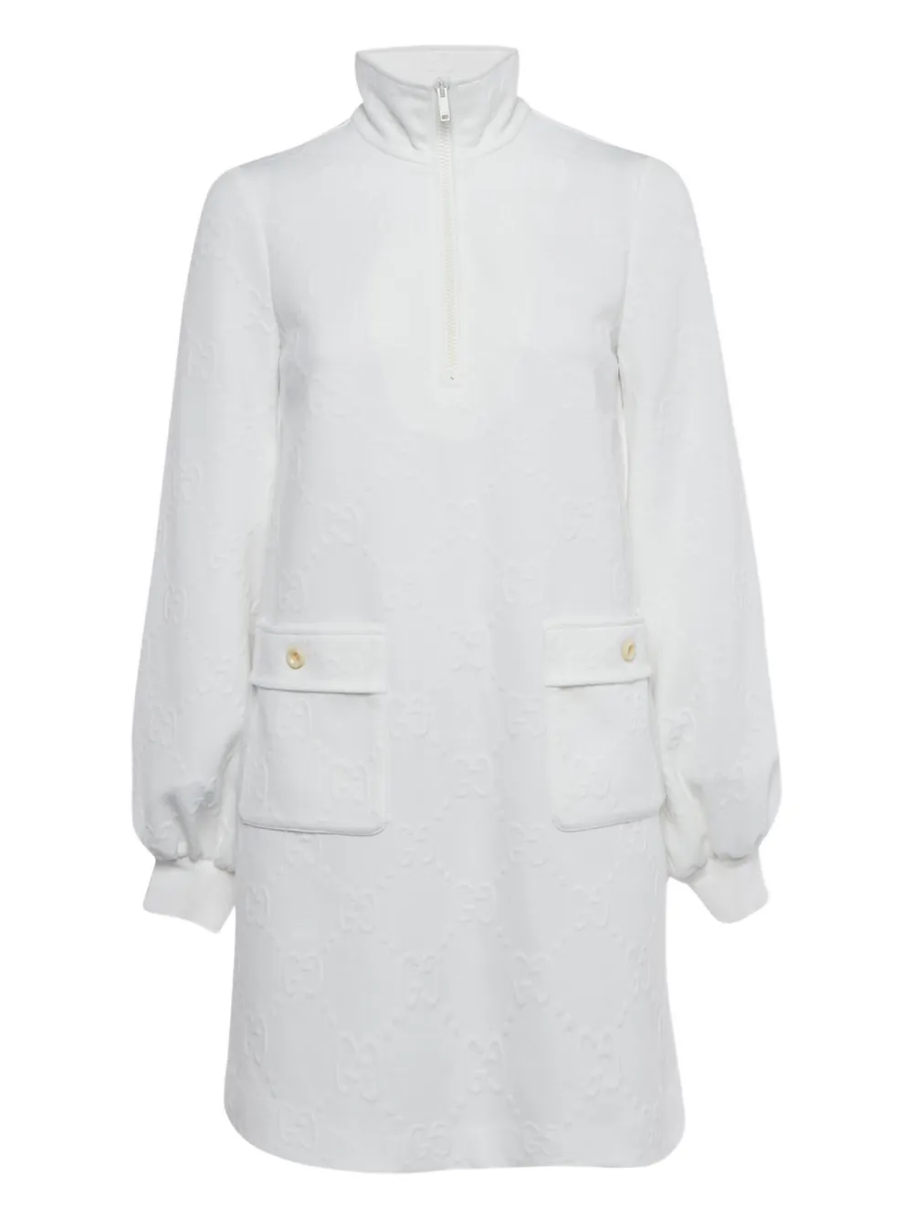 Pre-owned Gucci Monogram High-neck Mini Dress In White