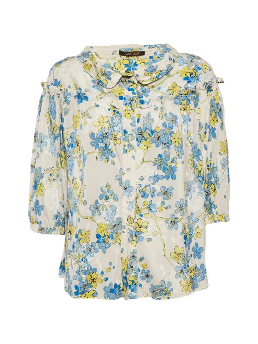 Roberto Cavalli Vintage - floral ruffle blouse - women - Silk - M - Neutrals