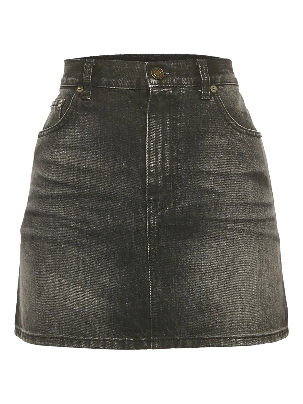 Pre-owned Saint Laurent Washed-denim Mini Skirt In Black