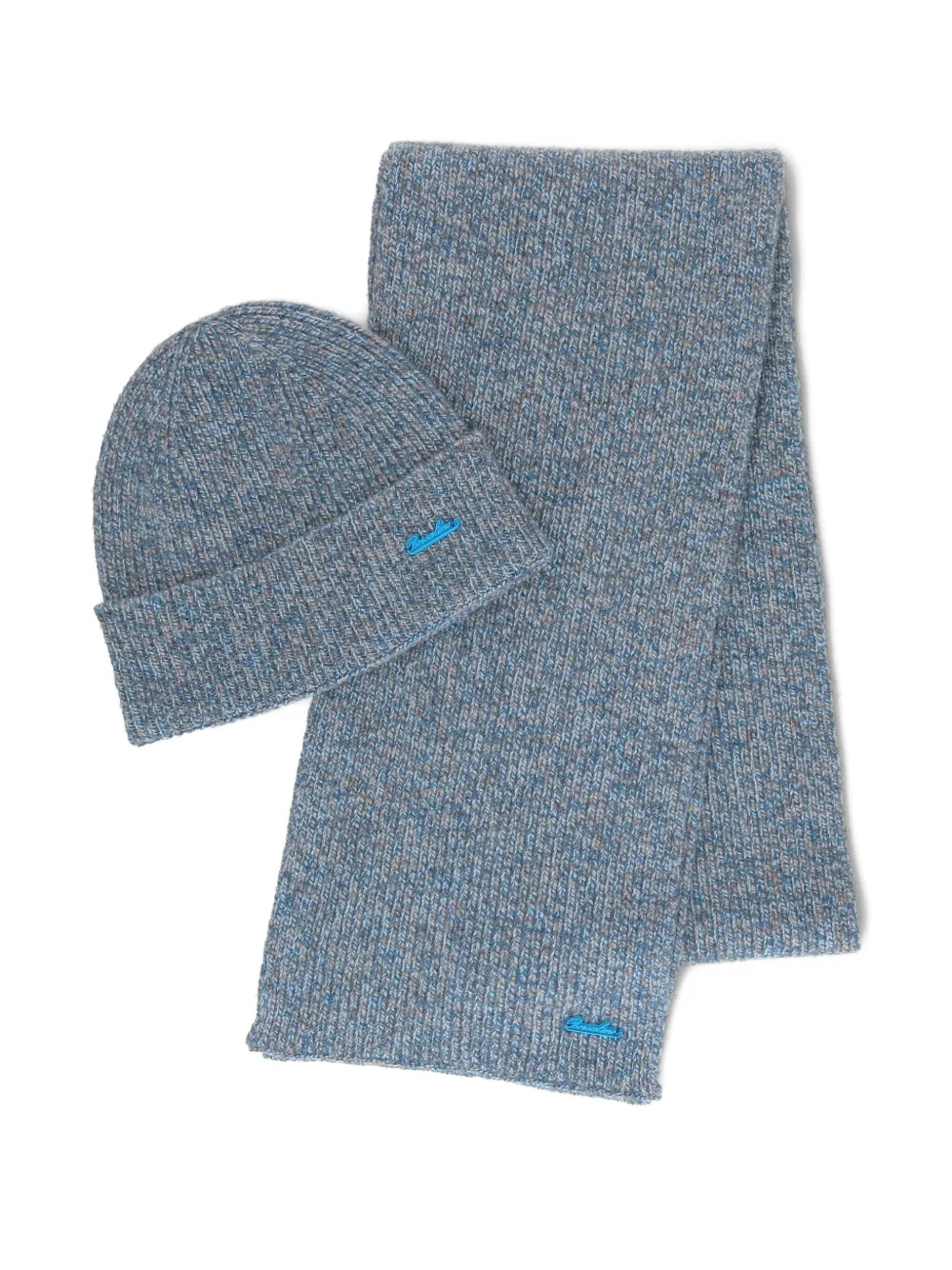 Borsalino Ribbed Wool Beanie Set In Blue