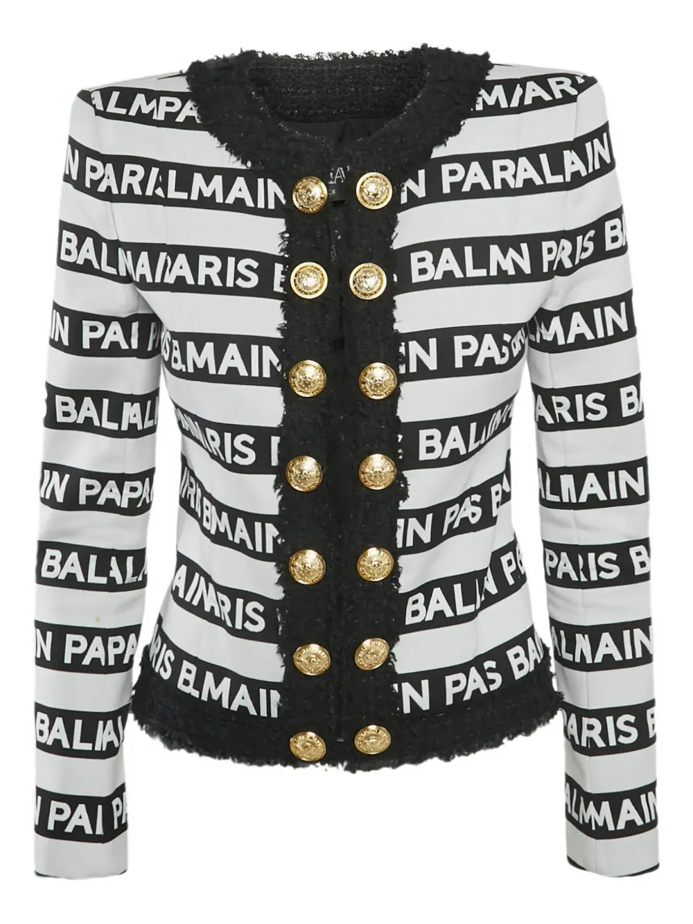 Pre-owned Balmain Logo-striped Tweed Jacket In White