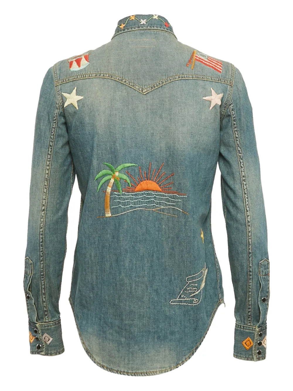 Pre-owned Saint Laurent Embroidered Denim Shirt In Blue