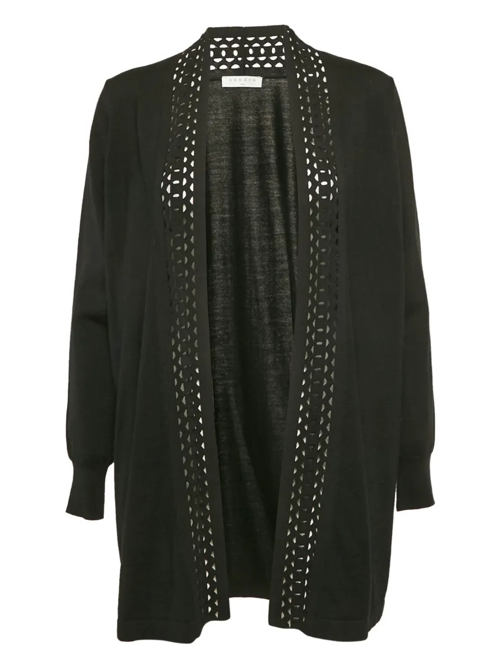 Pre-owned Sandro Open-front Laser-cut Cardigan In Black