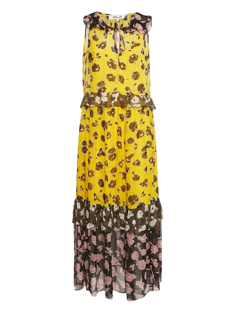 DVF Diane von Furstenberg Gestuftes Kleid mit Blumen-Print | Gelb | Image 1