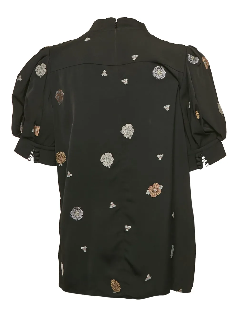 Pre-owned Chloé Floral Brocade Puff-sleeve Top In Black
