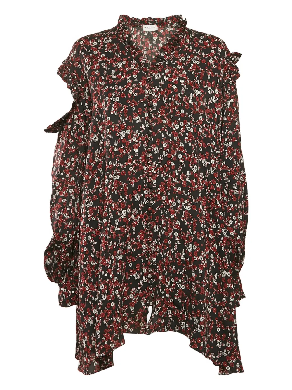 Pre-owned Magda Butrym Floral-print Cold-shoulder Dress In Black