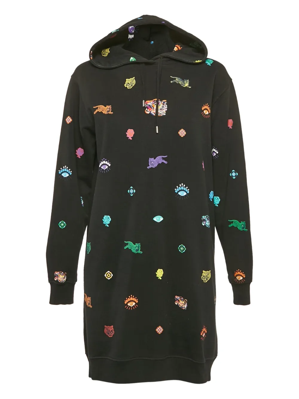 Pre-owned Kenzo Printed Hooded Mini Dress In Black