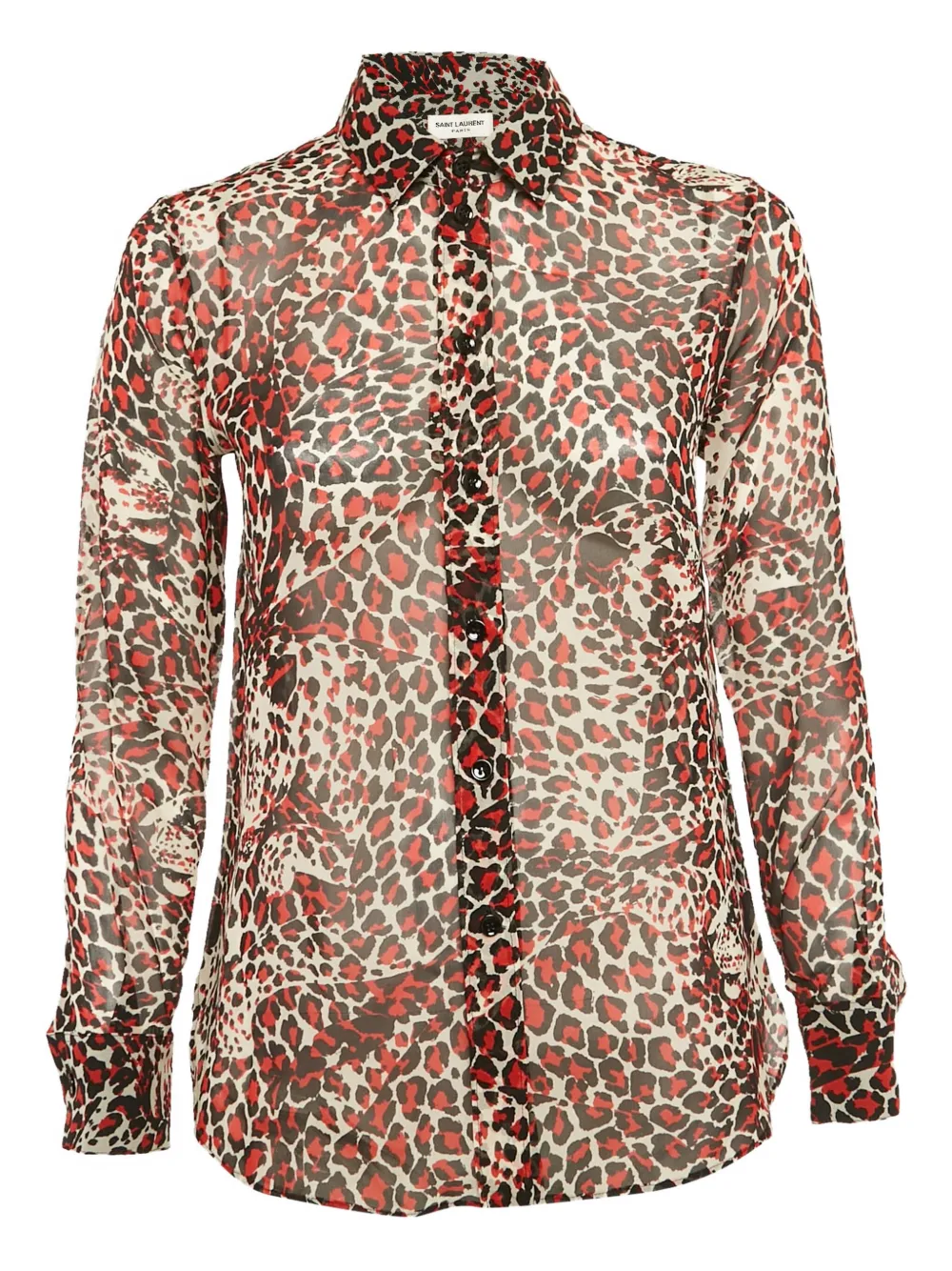 Pre-owned Saint Laurent Leopard-print Silk Shirt In Red