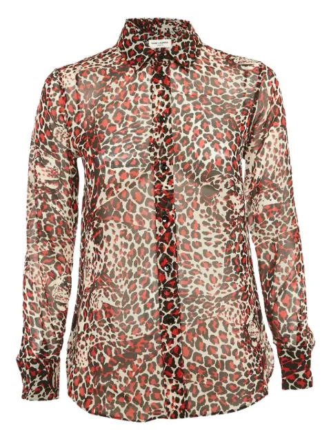 Saint Laurent Pre-Owned camisa de seda con estampado de leopardo