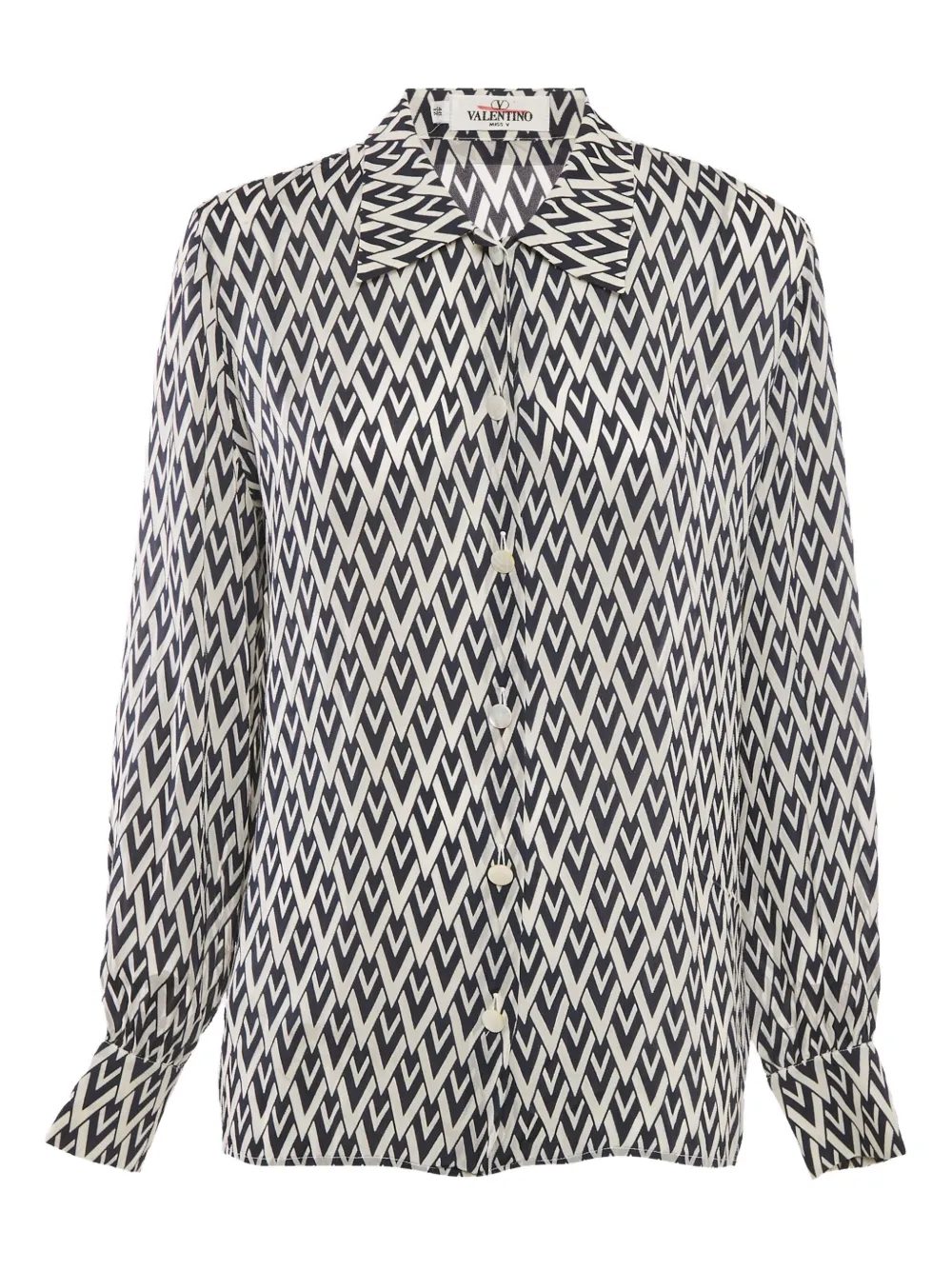 Pre-owned Valentino V-pattern Silk Blouse In Blue