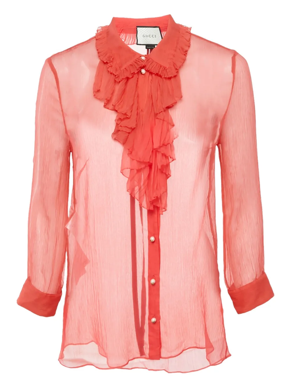 Pre-owned Gucci Ruffle-detail Silk Top In Pink