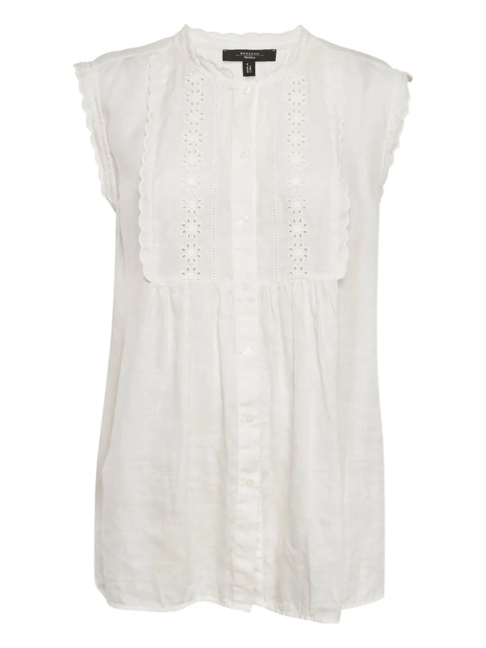 Pre-owned Weekend Max Mara Embroidered-eyelet Blouse In White