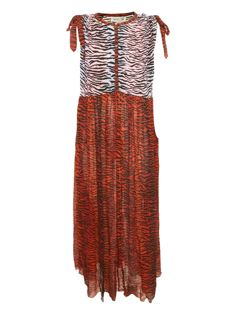 Pre-owned Kenzo Tiger-print Sleeveless Dress In Orange