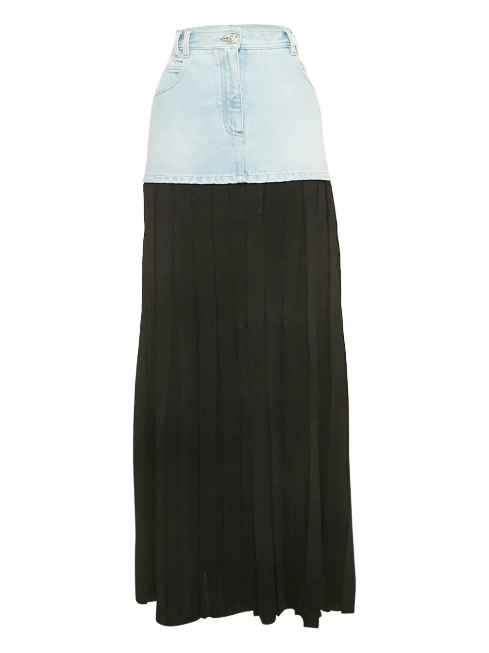 Pre-owned Balmain Denim Pleated Maxi Skirt In Blue