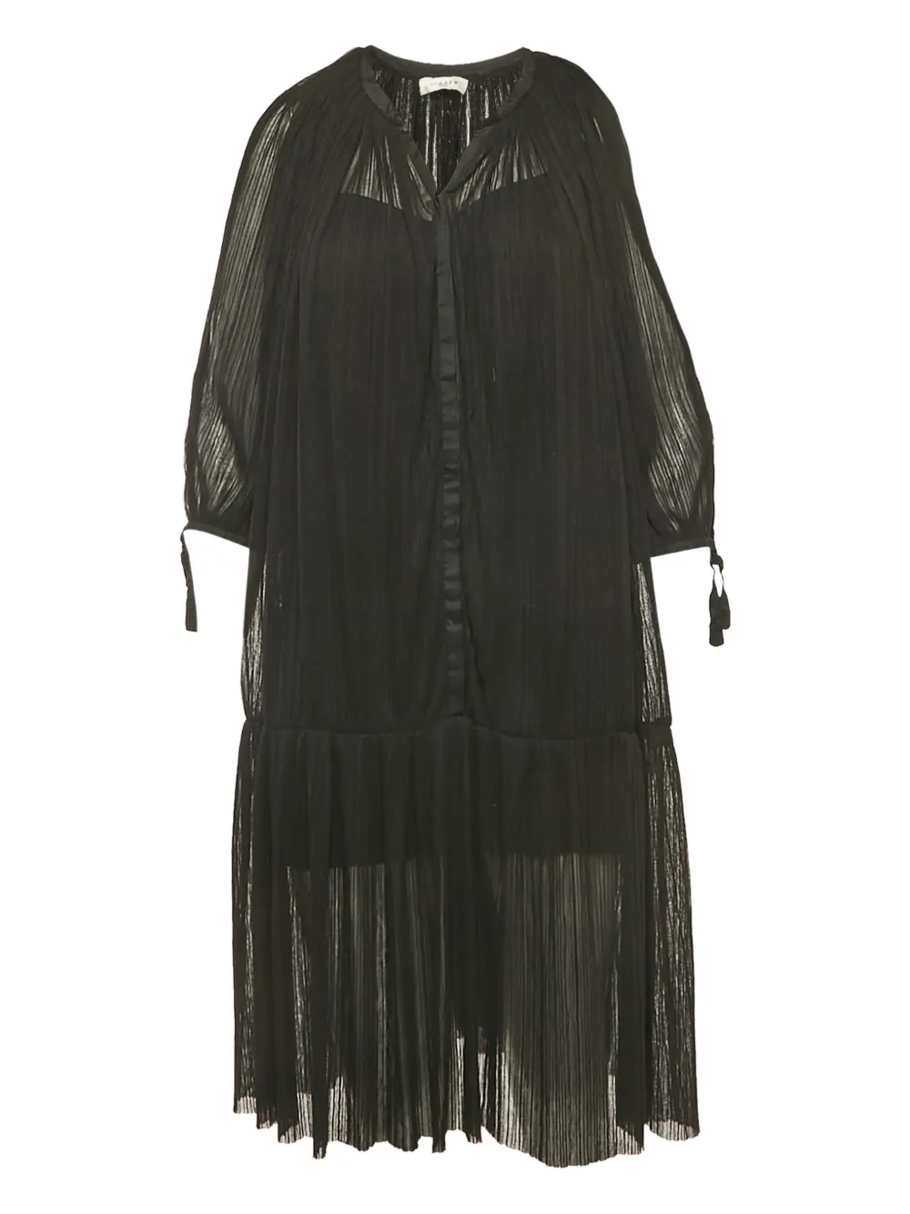 Pre-owned Sandro Plissé Drop-waist Dress In Black